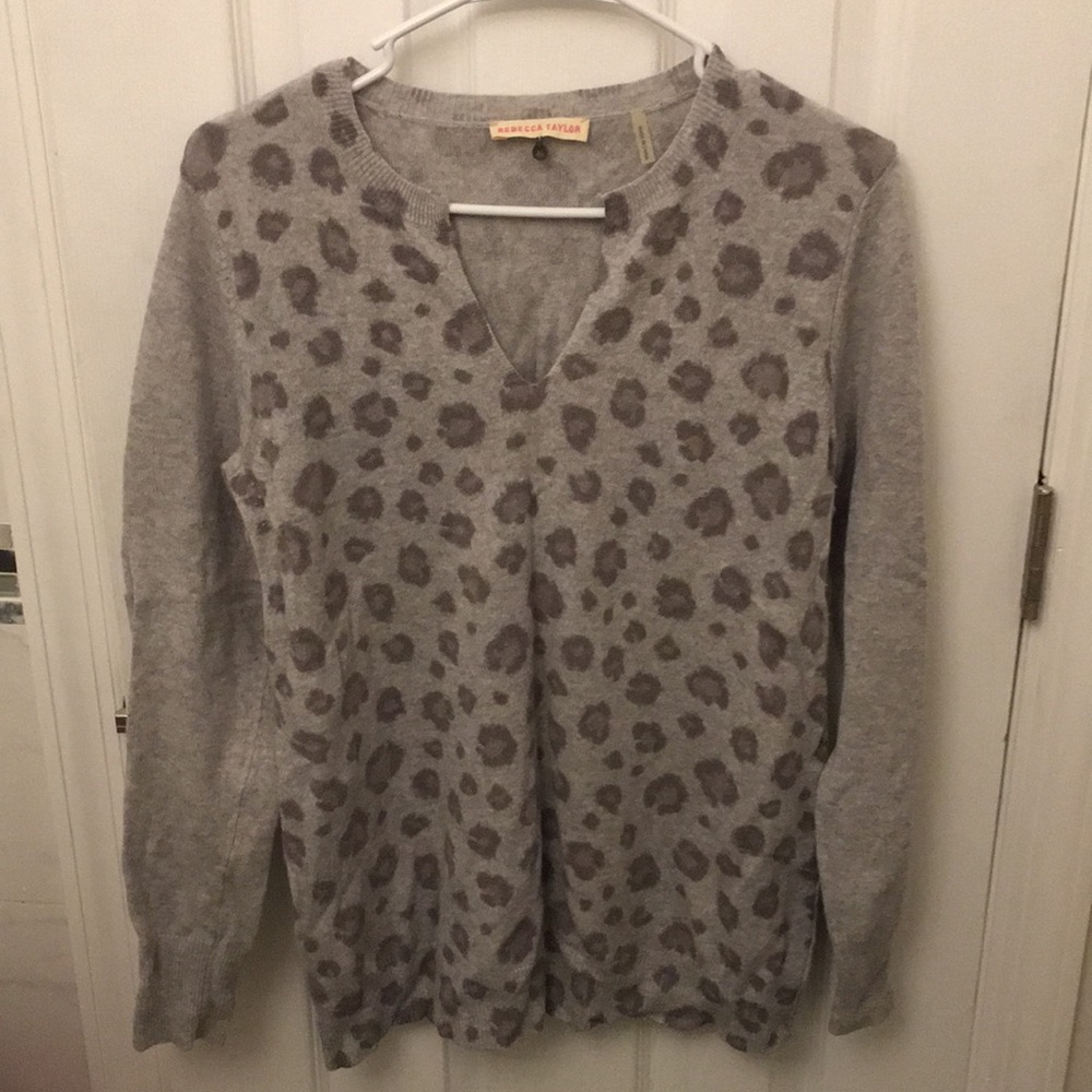 Rebecca Taylor Grey Leopard Print Pullover Sz M